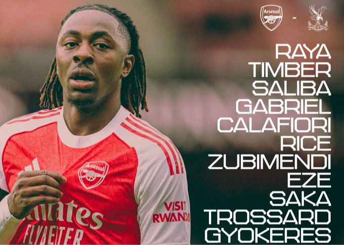 Đội hình xuất phát Arsenal vs Crystal Palace: Eze vs. CLB cũ, Dzekeresh và Guey đá chính